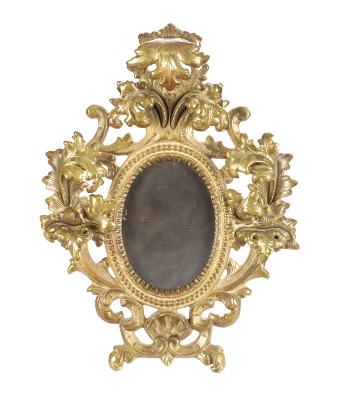 18th-C. French Louis XVI Gilt Mercury Bronze Frame: This is an absolutely stunning 18th-century (1700?s) French Louis XVI Gilt Mercury Bronze Ornate easel picture frame. This 19th century mercury gilt bronze stoup and picture frame is a French Louis XV