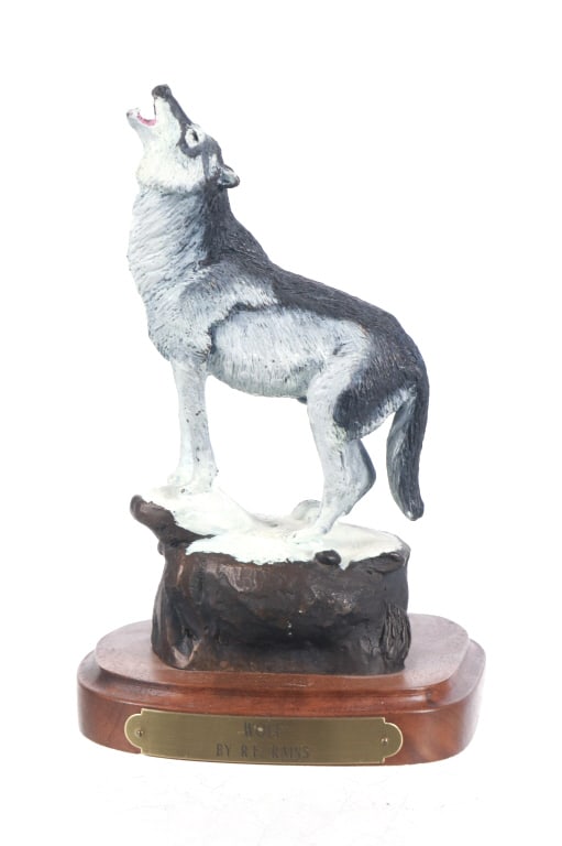 Signed R.F. Rains Bronze Sculpture "Wolf", 1991 (1 of 9)