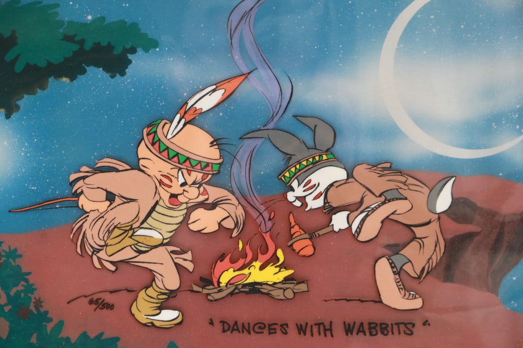 Warner Bros C. Jones Original Animation Cel 1991: Featured in this lot is this RARE, 1991 limited edition hand painted Looney Tunes animation cel titled, "Dances With Wabbits" hand signed by the master animator, Chuck Jones (1912-2002) in 1991 and pr