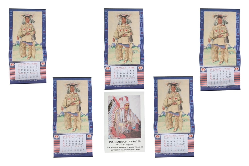 Winold Reiss "Great Northern Series" Prints 2008: For your consideration are six, lithograph prints of Winold Reiss artwork, with five being identical, full "Empire Builder" calendars dated 2008 and the sixth being an art lithograph print, 1986. The 