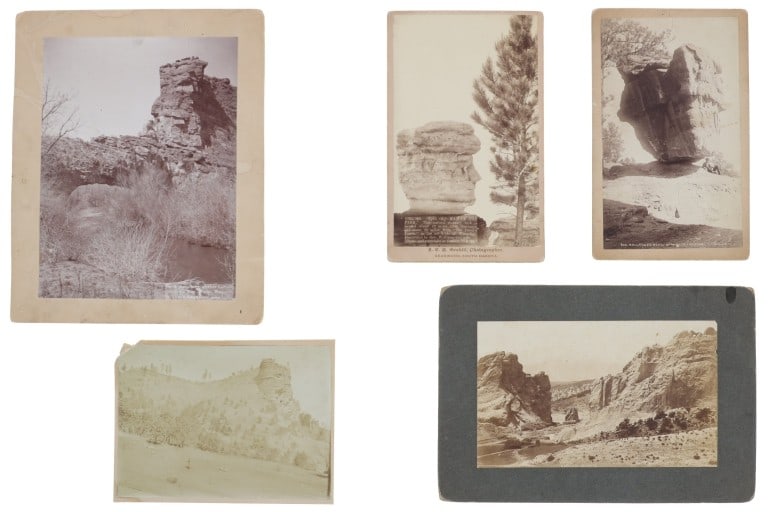 Grabill's & W. H Jackson Boudoir Card Collection: Featured in this lot is this Garden of the Gods, Wyoming, and South Dakota landmarks cabinet cards. The cabinet cards feature a wonderfully and professionally crafted construction that shows professio