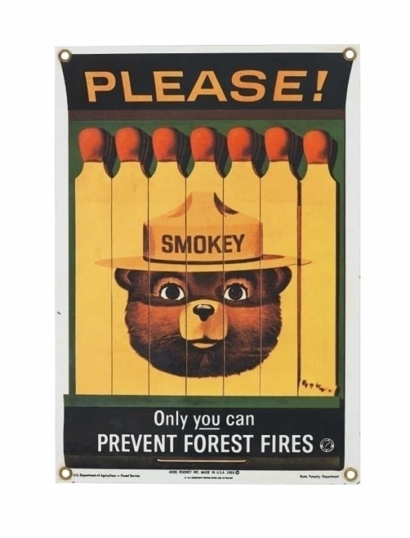 U.S. Forest Service Smokey Bear Porcelain Sign (1 of 10)