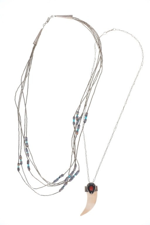 Navajo Silver Bone Bear Claw & Heishi Necklaces (1 of 9)