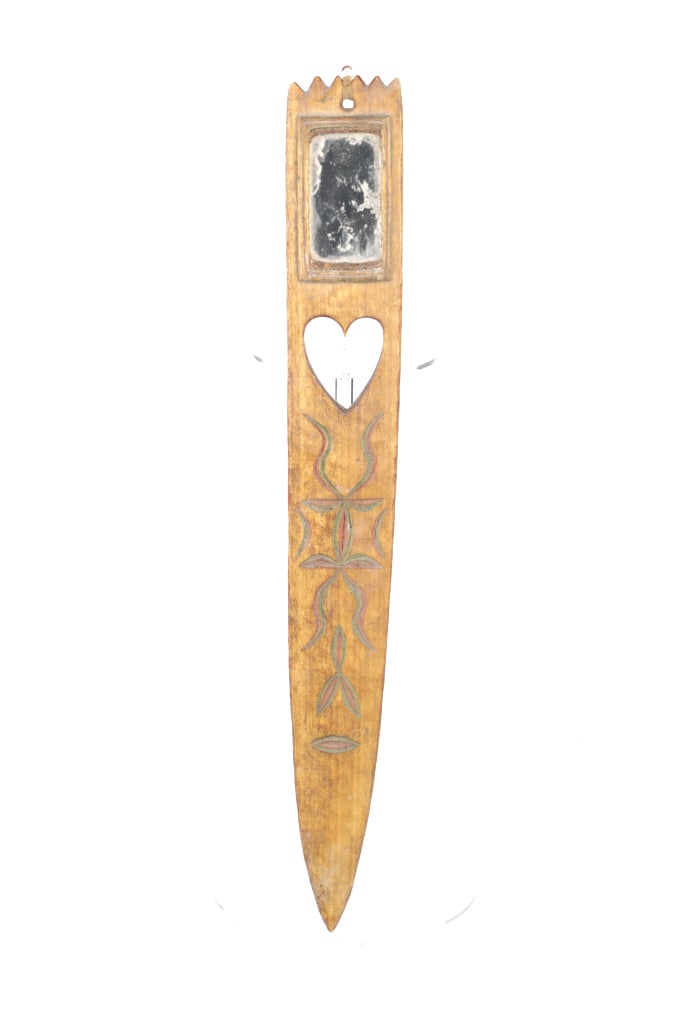 19th C. Ghost Dance Tacked & Carved Mirror Club (1 of 17)