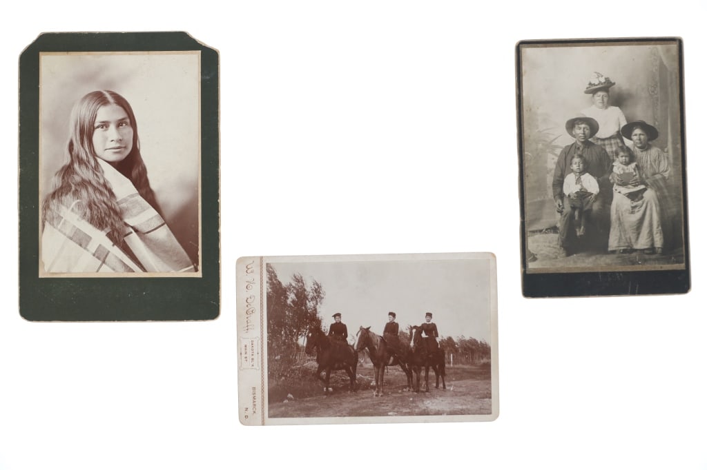 ca. 1880-1890 Ute & Cheyenne Indian Cabinet Cards: The lot features three original circa 1880-1890?s cabinet card photographs of Cheyenne, Ute and Plains Indians from the Frontier West of Utah, North Dakota etc. from the Jim Aplan Piedmont, South Dako