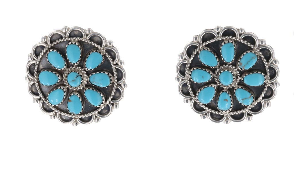 Navajo Ben Boyd Sterling Silver Turquoise Earrings: Featured in this lot is this sterling silver turquoise earrings from Navajo artist Ben Boyd. The earrings feature a wonderfully and professionally crafted sterling silver and turquoise construction th