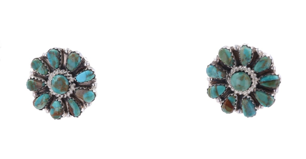 Navajo B. Slim Sterling Silver Turquoise Earrings: Featured in this lot is this sterling silver turquoise earrings from Navajo artist Billy Slim. The earrings feature a wonderfully and professionally crafted sterling silver and Royston Turquoise const