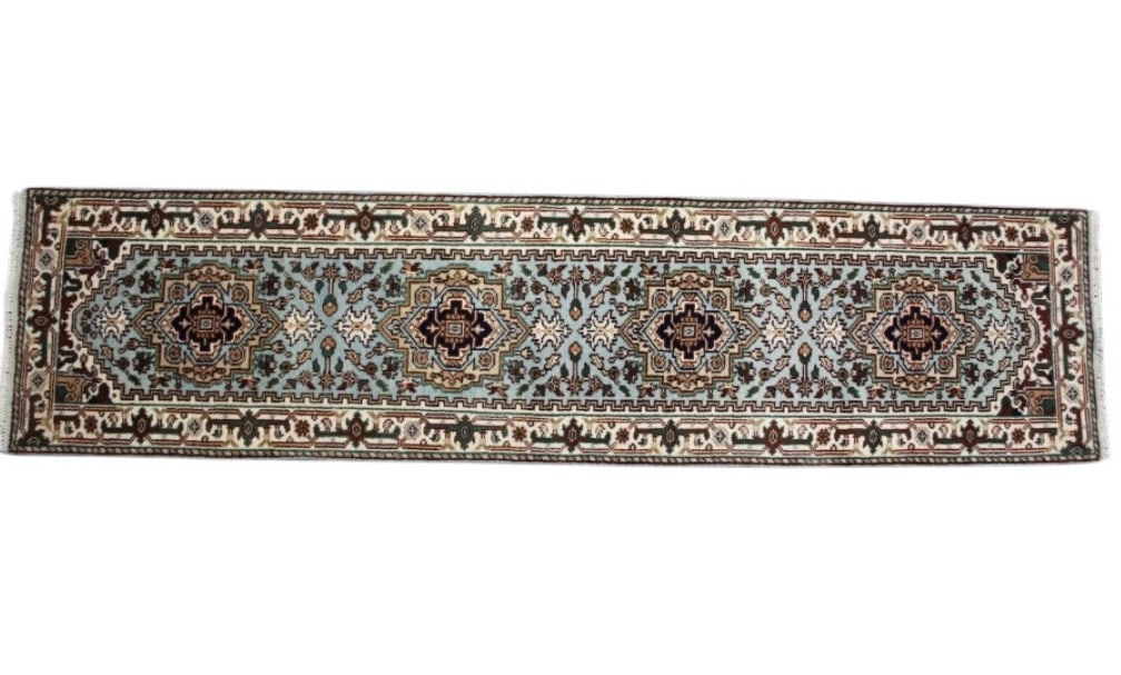 Antique Persian Heriz Serapi Hand-Knotted Runner: For your consideration is this Antique Persian Serapi Heriz hand-knotted wool runner rug. The rug features a fine detailed design, bright colors, and a tight weave. The Heriz rug is one of the most we