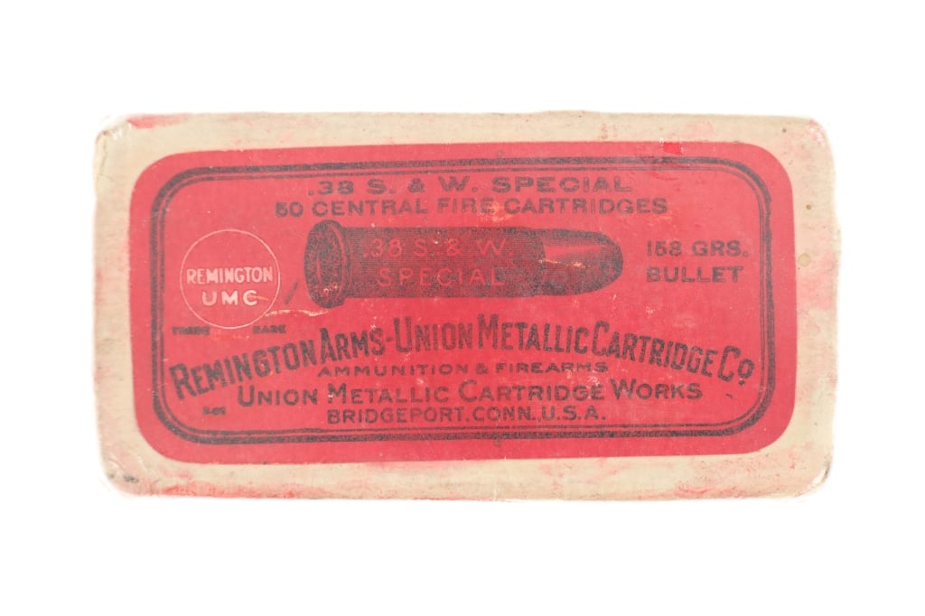 Remington-UMC Co. .38 S & W Special Cartridges: Featured in this lot is this Remington Arms-Union Metallic Cartridges Co. .38 S & W Special cartridges. The box of ammunition shows its original box and is unopened with a total of 50rds. The informat