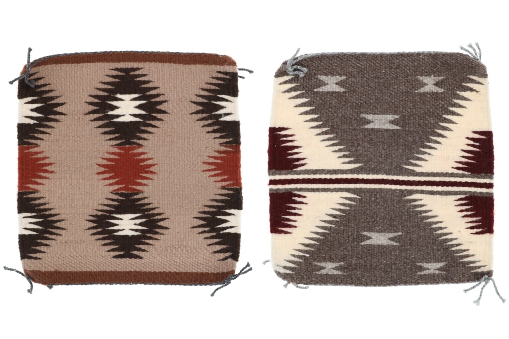 Navajo Joann Johnson Salesman Sampler Rugs (2): Featured in this lot is this pair of salesman sampler rugs from Navajo artist Joann Johnson circa 20th century. There are two rugs in this collection one showing a classic Chinle Trading Post design a