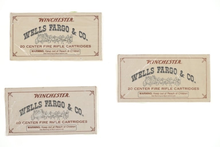 Collectors Winchester Wells Fargo & Co 30-30 Boxes: Featured in this lot is this collectors group of 60 rds of .30-30 cartridges from Winchester a part of the Wells Fargo & Co. collectors commemorative load. There are three boxes of 20rds in this colle