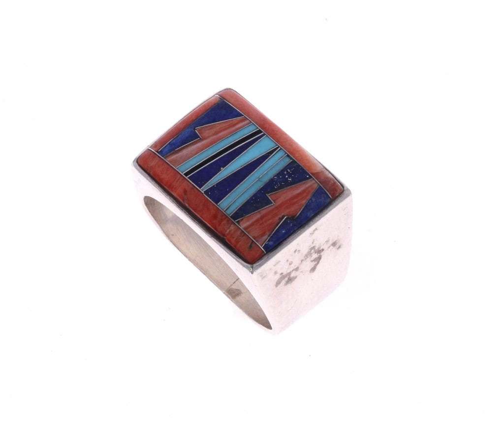 Ca. 1970's Zuni Multi-Stone Inlay Heavy Ring (1 of 6)