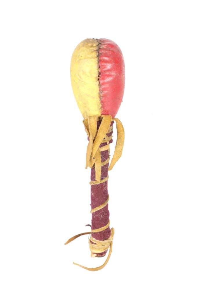 19th-C. Blackfeet Buffalo Scrotum Rattle ex-Sundog: The lot features a 19th-century Blackfeet Buffalo Scrotum Rattle from the ex-Bruce VanLandingham Sundog collection. The lot features a Great American Bison Buffalo Scrotum that has been parfleche rawh
