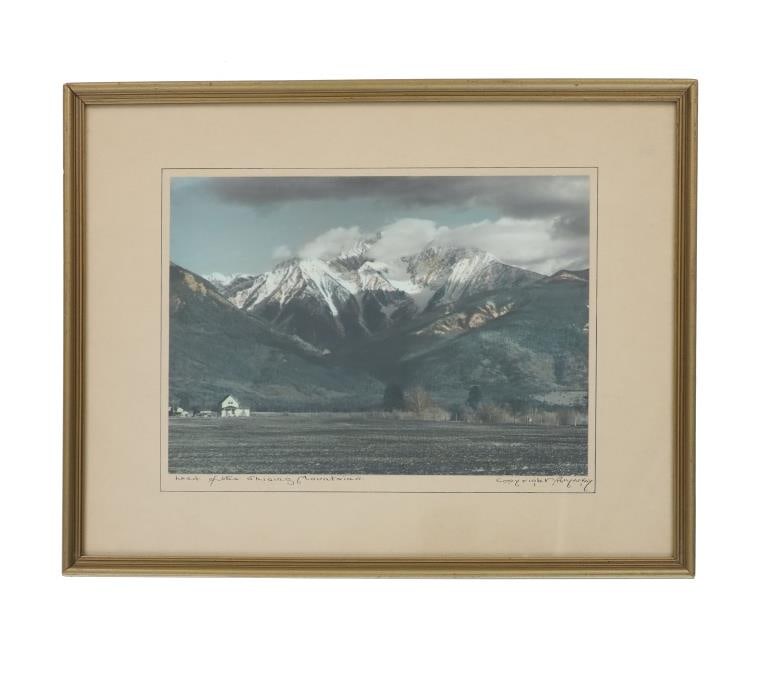 R. H. McKay (1880-1965) Shining Mountains Photo: This is a hand signed original hand colored photograph titled “Heart of the Shining Mountains” by R.H. McKay (1878-1960). The photograph is hand signed and titled, “Heart of the Shining Moun