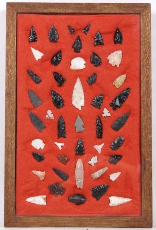 Western Native American Arrowhead Collection: This collection includes 47 arrowheads from Montana, Arizona, Idaho, Utah, and Colorado. These are all dug by a private collectors father (who is now deceased) years ago and are true antiques. The fra