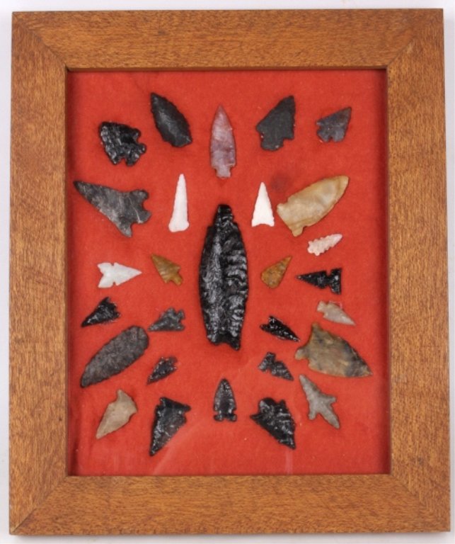 Western Native American Arrowhead Collection: This collection includes 29 arrowheads from Montana, Arizona, Idaho, Utah, and Colorado. These are all dug by a private collectors father (who is now deceased) years ago and are true antiques. The fra
