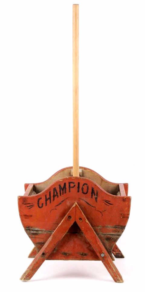 1872-1880 Champion D. W. Georges Washer: This is an original hand built and painted washing machine that reads, "D. W. Georges Patent Pat.D Jan. 9th 1872 (and the other side) Champion." This piece was strongly believed to be created near 187