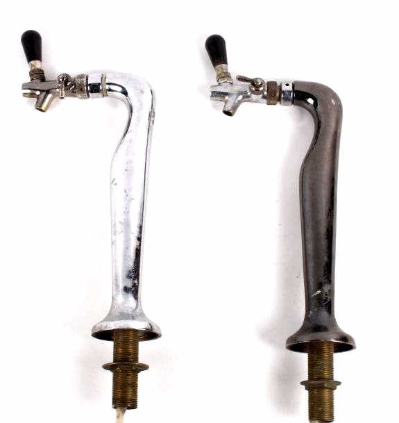 1920's Chrome Beer Taps The lot features two origi: The lot features two original 1920's Chrome Beer taps showing a great patina and condition. The nozzle appears to be more recent from the 1950's, but overall a great set. Each measures 21.5" long.