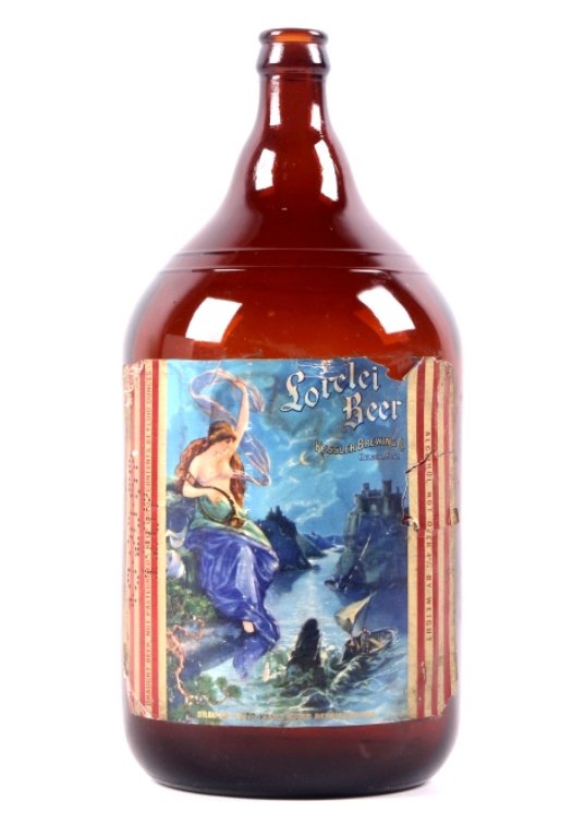 Lorelei Beer Kessler Brewing Helena, Mont. Bottle: This is an early original piece of Montana Brewery History. Circa 1910-1920's. The bottle is a large 'picnic' size showing the original paper label. The front has the stunning Mermaid and shows the Lo