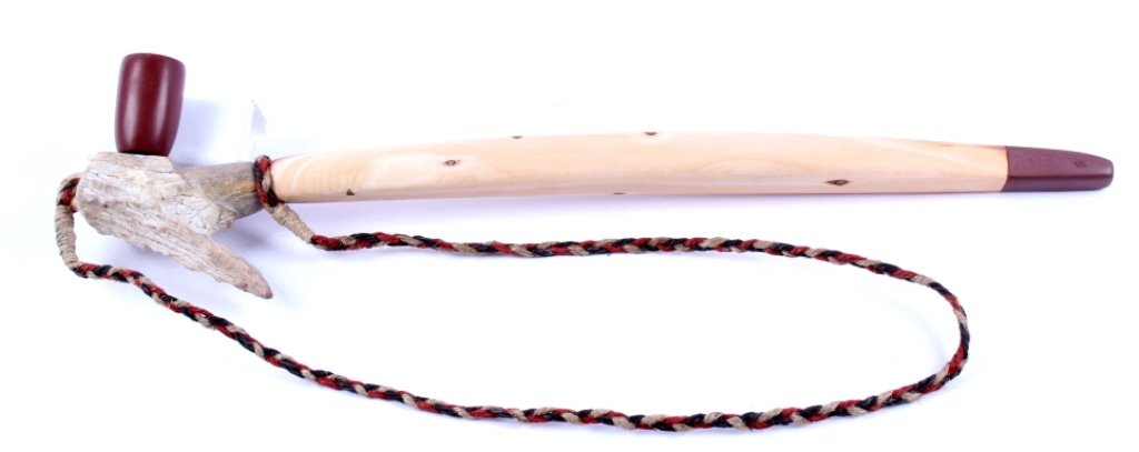 Northern Plains Peace Pipe This is a handmade orig: This is a handmade original Northern Plains Native American pipe. The piece features a carved Catlinite Pipestone bowl and mouth piece with hand carved deer horn end and wood stem. This also has a han