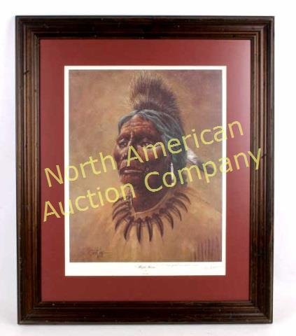 High Bear by Ted Long: Ted Long was an American artist and sculpture born in 1932, died in 2007. This painting by Long features a wizened Native American known as High Bear. This a signed piece by Ted Long and is in great c