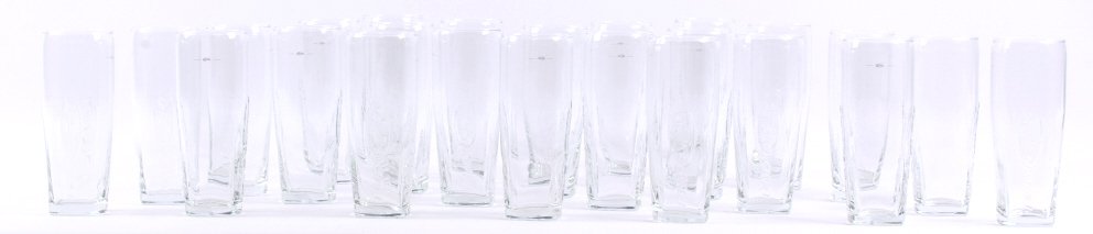 24 Bud Light Glasses: This lot includes 24 Bud Light glasses. They are in new condition. Each one is embossed "Bud Light" and laser etched on the bottom.