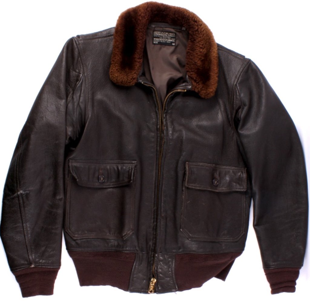 U.S. Navy G-1 Aviator Jacket This lot features a: This lot features a U.S. Navy G-1 aviator jacket. It is a size 42. The label n the inside collar reads "Spec. Mil-J-7823C (WEP) Irvin B. Foster Sptswear Co.", indicating this jacket was made in 1962-1