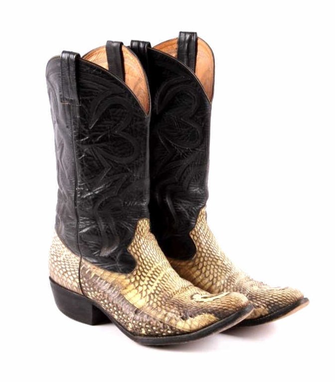Rolling Rock Cobra Leather Cowboy Boots These boot: These boots were hand made at the Rolling Rock Leather shop in Puerto Vallarta, Mexico in the 1960's using Cobra leather. The boots shows some wear, but are a great sett of hand made snake skin boots.