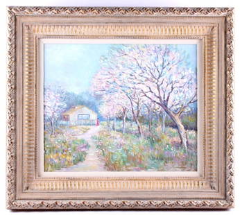 New England Blossoms by W. Philips This is an orig: This is an original work of art hand painted on canvas piece showing a beautiful New England scene with various Blossoming trees. The piece is by W. Philips, a rural Massachusetts artist who