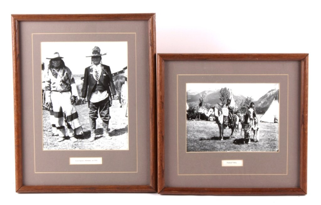 Framed Native American Photographs This lot includ: This lot includes 2 photographs of Native Americans. One picture has a caption that reads "Flathead Valley" and the other has a caption that reads "Crow Agency, Montana, ca. 1910". Both photographs ha