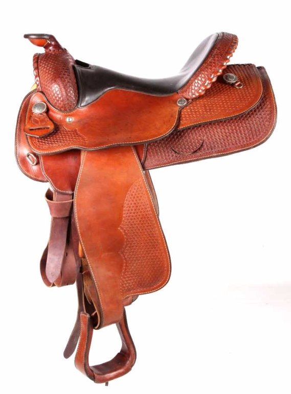Circle Y Basket Weave Tooled Saddle This is a very: This is a very well made believed to be authentic Circle Y Saddle. The saddle has deeply basket weave tolling across the fender, skirts, swell, pommel. Great condition. This is not an entry level Circ