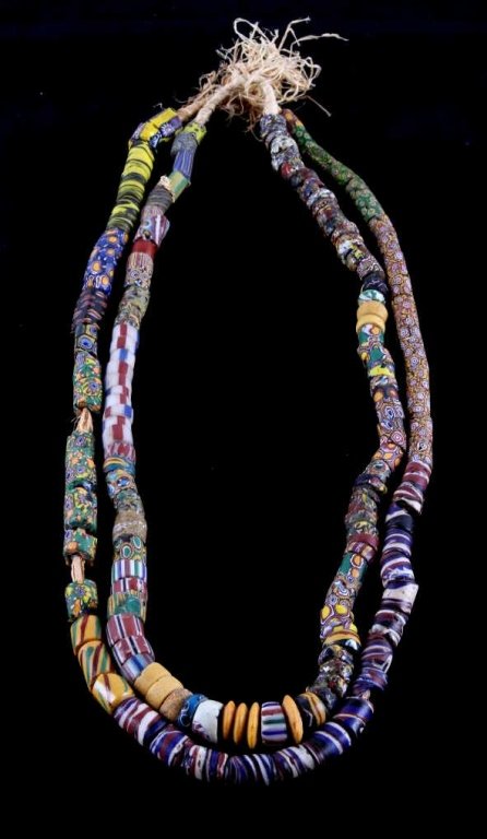 Antique Venetian Millefiori Trade Beads The lot fe: The lot features a set of two strands with original Venetian Millefiori Trade Beads. These are all antique beads showing wonderful coloring and would be traded by the Tribal people of Africa. These in