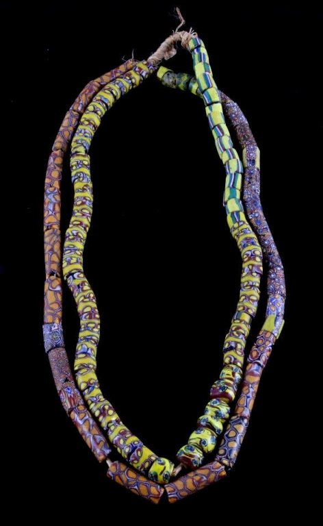 Antique Venetian Millefiori Trade Beads The lot fe: The lot features a set of two strands with original Venetian Millefiori Trade Beads. These are all antique beads showing wonderful coloring and would be traded by the Tribal people of Africa. These in