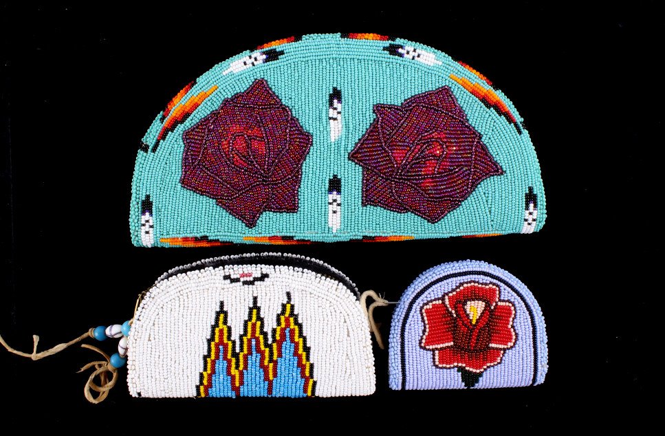 Montana Crow & Flathead Indians Beaded Purses The: The collection includes three purses from the Montana Crow and Flathead Montana Indians. These are all in excellent condition and done on Indian tanned hide. The purses show tightly glass trade seed b