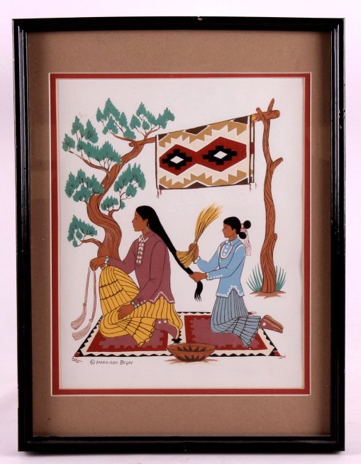 Harrison Begay Framed Print This is a Harrison Beg: This is a Harrison Begay framed silk screen print. Begay was a well known Navajo artist whose works have been featured in many museums and publications. The silk screen print is in very good condition