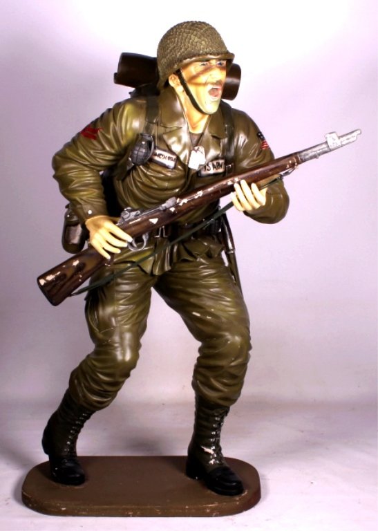 Life Size U.S. Army Soldier This is a life size U.: This is a life size U.S. Army soldier. This soldier is quite detailed. He is outfitted with a helmet, combat boots, knife, grenade, backpack, ammunition belt, and a detachable rifle. The soldier stand