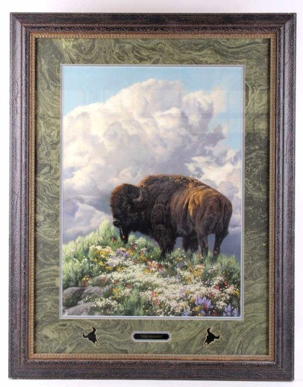 "Ferdinand" Buffalo Print by Greg Beecham This is: This is an original limited edition work of art print titled, "Ferdinand" by Greg Beecham. The piece is hand signed and numbered 13/750. The piece shows the majestic Great American Bison Buffalo. The