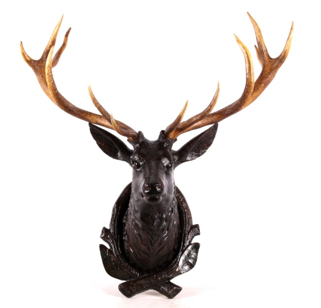 Black Forest Eckartsau Ferdinand & Wilhelm II Mount: These are 19th century taken Red Deer Horns on an intricately carved Black Forest Red Deer Bust. The Castle of Eckartsau was Archduke Franz Ferdinand’s (heir to the throne of the Austro-Hungarian Em