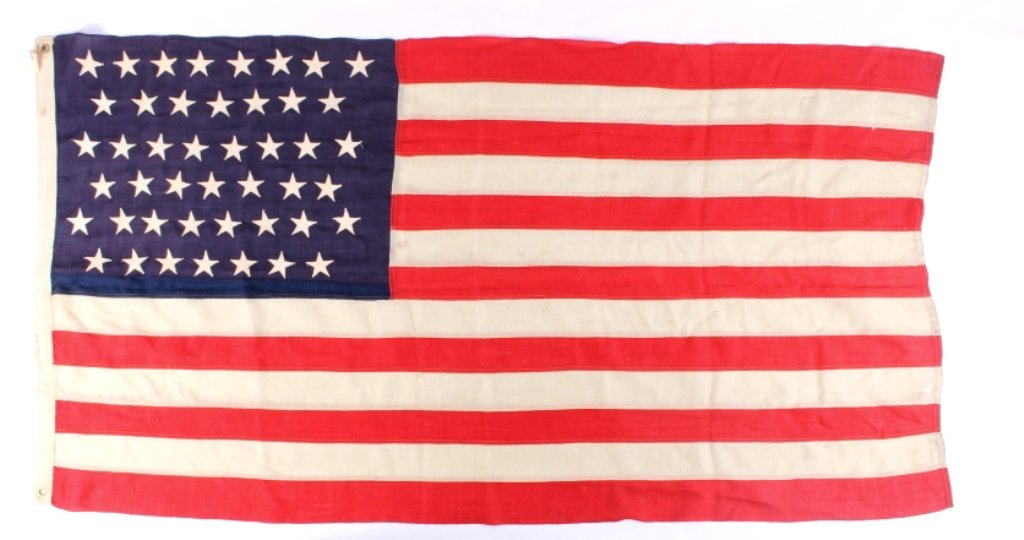 US 45 Star Military Flag 1896-1907: This is an original rare 45 star Unites States of America military flag from 1896-1907. Utah became the 45th state in the union in 1896 and Oklahoma the 46th state in the union in 1907. This flag was