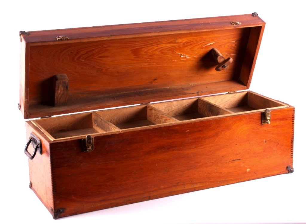Antique Wooden Carpenter Tool Chest: This is an antique wooden carpenter tool chest. The tool chest features tongue and groove construction. Inside the chest is a removable tool tray that also shows tongue and groove joints. The antique 