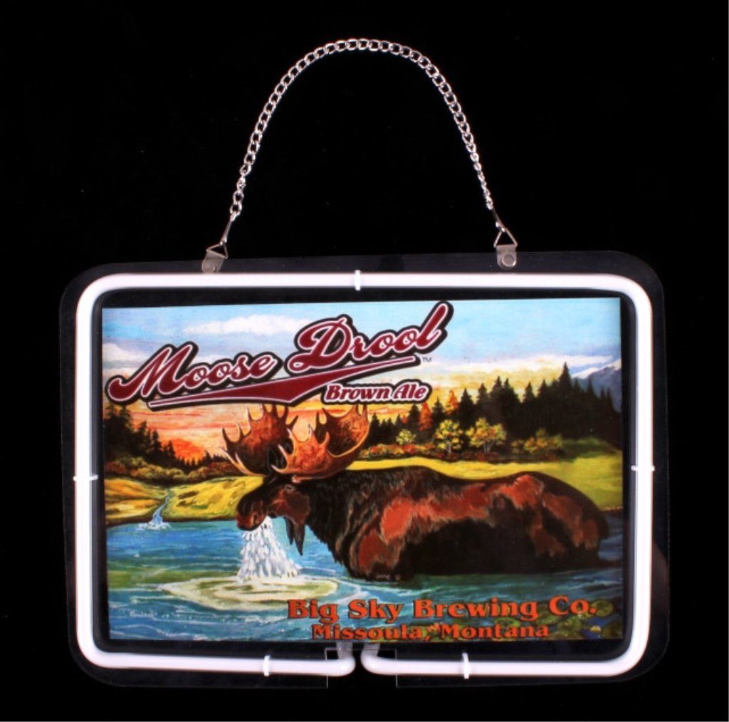 Moose Drool Neon Light: his is a Moose Drool neon light. The light reads "Moose Drool Brown Ale Big Sky Brewing Co. Missoula, Montana". The neon light is in new, unused condition. It measures 8.5" x 12.25".