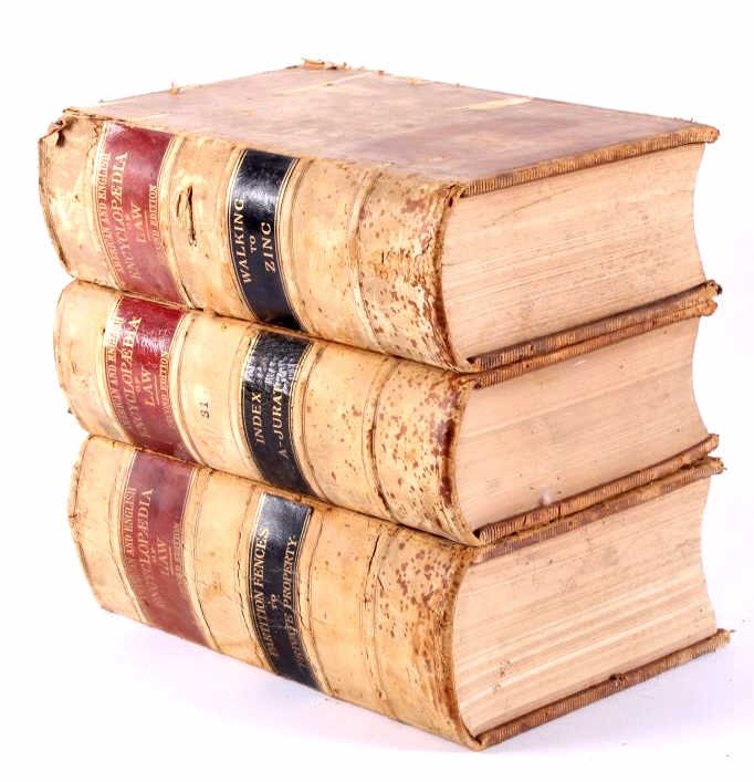 American & English Encyclopedia of Law 1902-1905: This is a set of three early leather bound collectible books. Titled, "The American and English Encyclopaedia of Law Edited by David S. Garland and Charles Porterfield Under the Supervision of James C