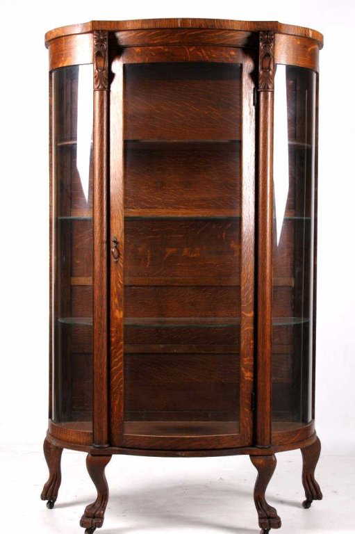 Quarter Sawn Oak Curio Cabinet Lion Head Claw Feet