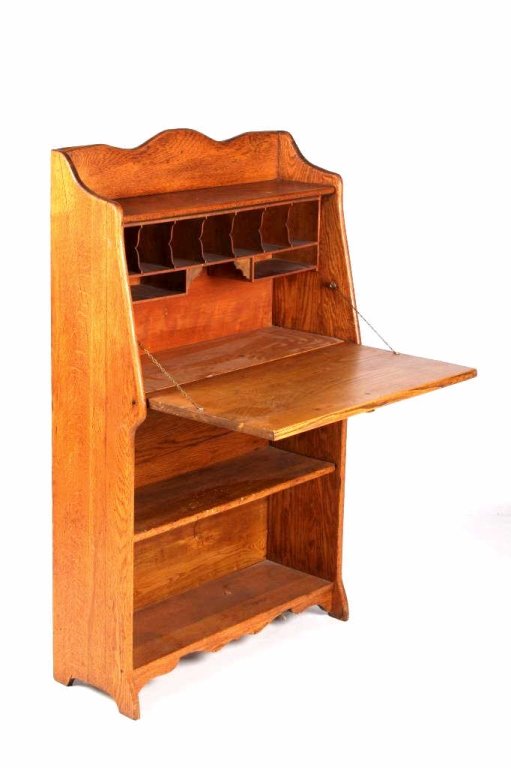 Antique Oak Drop Front Desk Book Shelf