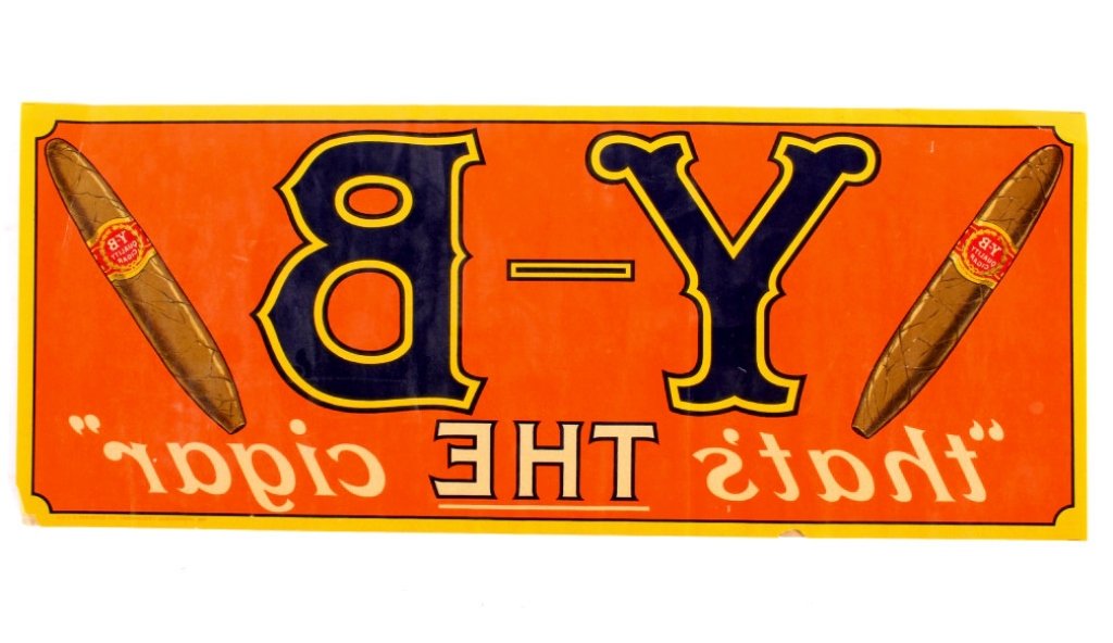 Y-B Cigar New Old Stock Decal Label 1880-1910: This is an original new old stock Y-B "That's THE cigar" decal label. The piece is believed to be from circa 1880-1910. The Yocum Brothers Cigar label would have been applied to the inside of a mercan