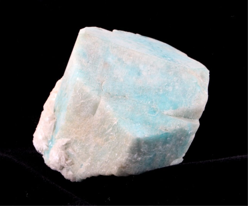 Microcline (var. Amazonite) Specimen from Colorado: This is a microcline (var. amazonite) specimen from Park County, Colorado. The rock shows a wonderful frosty blue green color. The rock was mined in Park County, Colorado. It is in very good condition