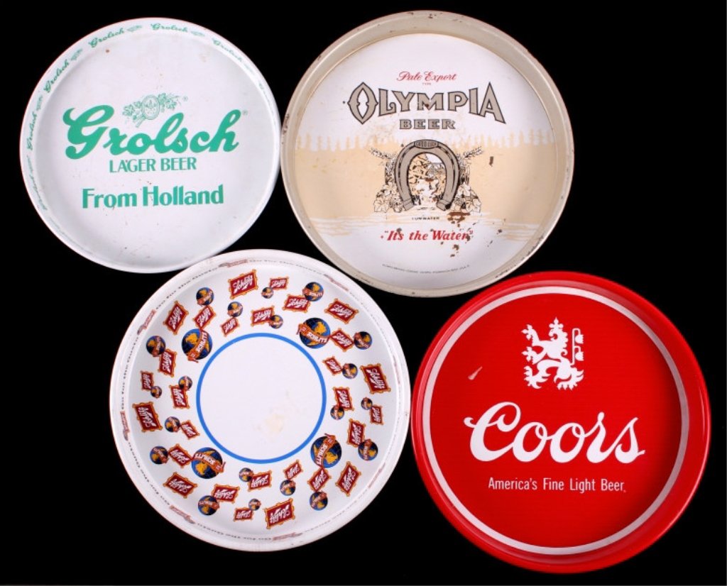 Beer Tray Collection: This is a collection of four beer trays. Included in the collection is a Grolsch, Coors, Olympia, and Schlitz. The trays all show good condition with great color and graphics. The largest tray measure