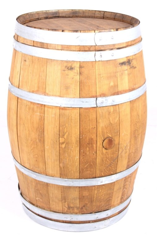 Souverain Center of France Wine Barrel 2007: Souverain center of France wine barrel. Nice barrel with good grain and color. The top reads: Souverain Center of France Medium + Toasts Toasted Heads 2007. Measures 26" Diameter x 37" H.