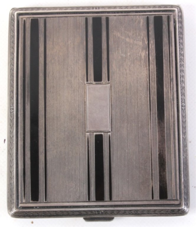 Webster Company Art Deco Sterling Cigarette Case: Webster Company sterling silver cigarette case with art deco design. The front is not engraved and has nice finish, the design is bordered with a flower and wreath all around, front and back. Inside i