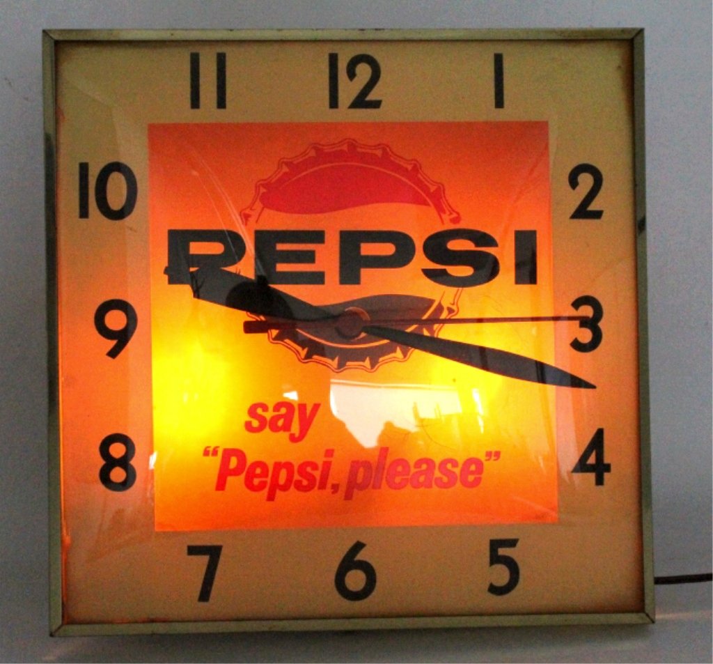 Lighted Pepsi Bottle Cap Clock circa 1960